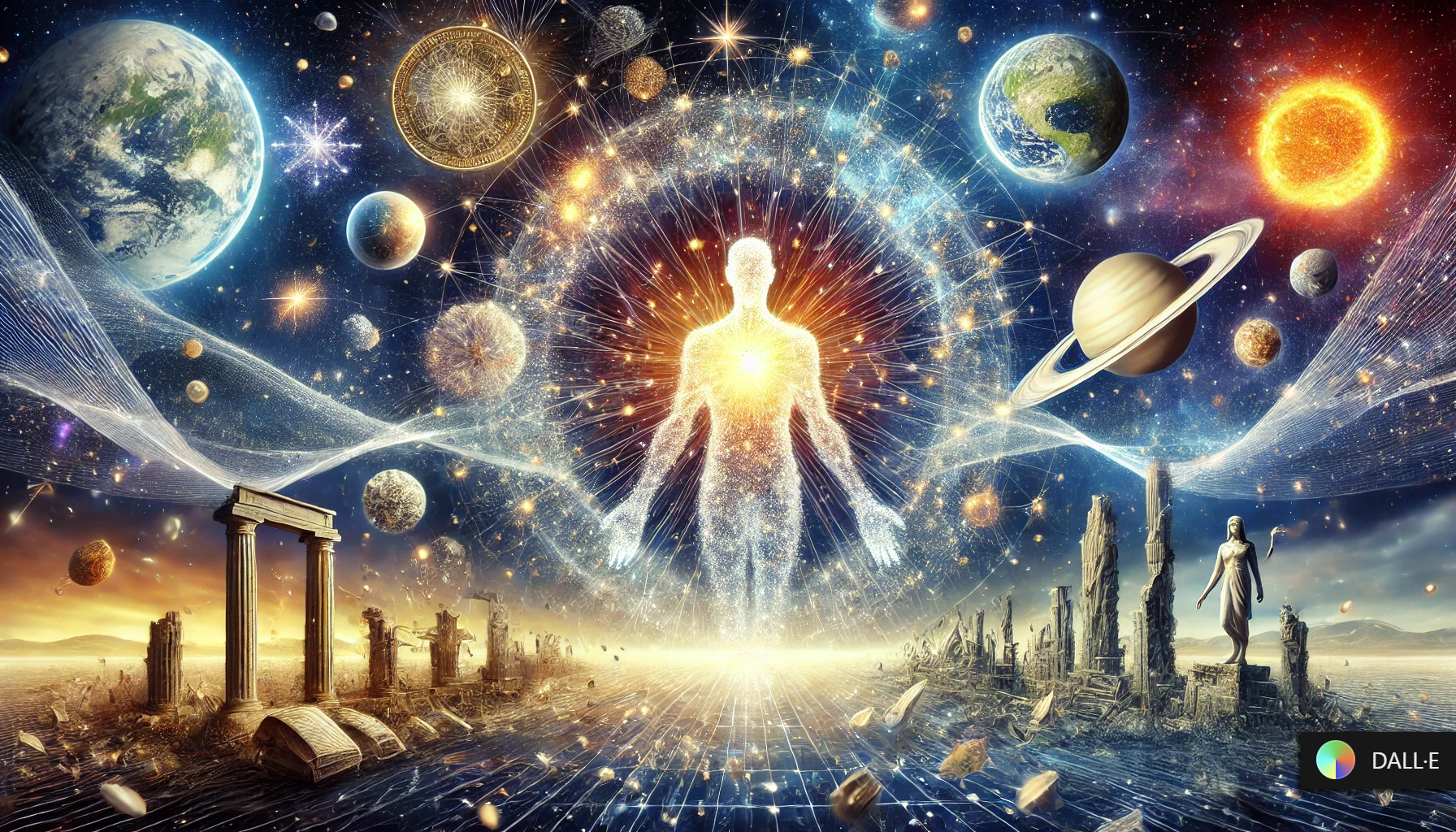 An embodiment of the physical, spiritual, and existential truth that we are all one through the interconnectedness of our past, present and future; where the entire wealth of the world and the assembly of nations are meaningless external distractions from our internal alignment with this Truth.